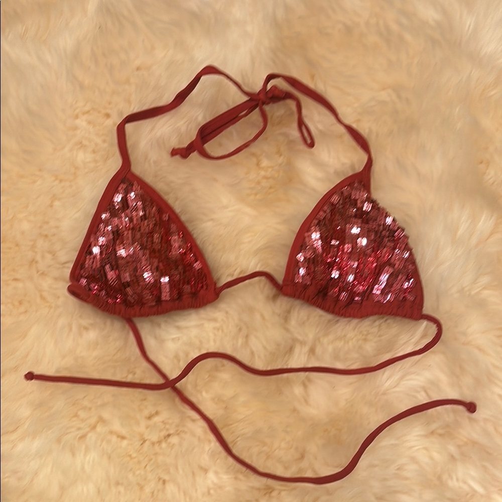 Victoria's Secret Red Sequin Bikini Top